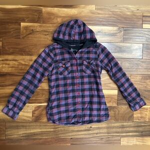 Ezekiel Purple Plaid Hooded Shirt size Large